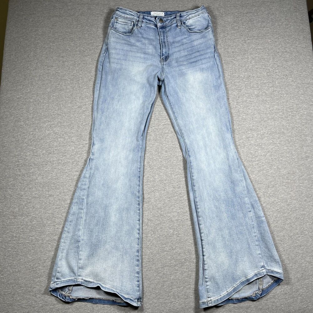 Nature By Kancan Jeans Juniors Womens 13/30 (28x30) Blue Flared High Rise Denim